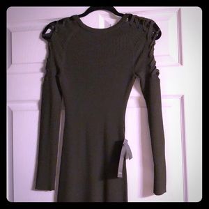 Bebe Lace Up Sleeves Olive Green Sweater Dress🍃